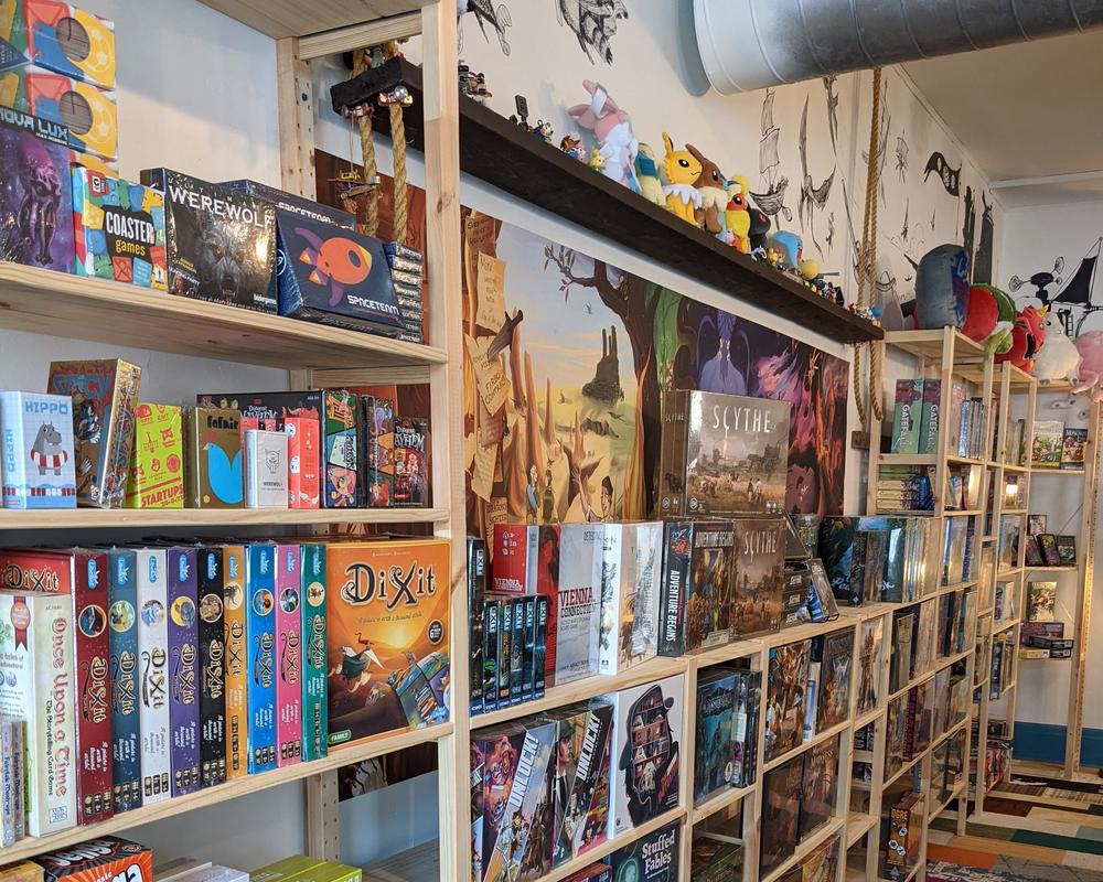 A wide selection of games and game-related merch.