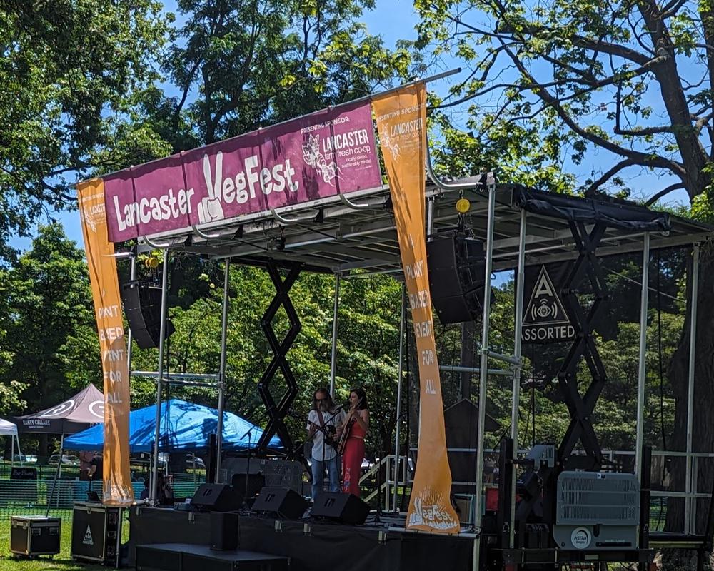 The main stage at Lancaster VegFest hosts educational speakers and entertainers.