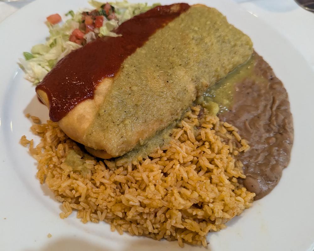 Available grilled or fried, the chimichanga is generously sized and quite delicious.